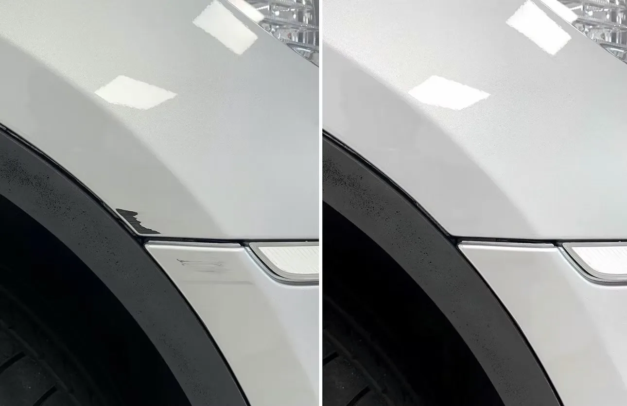 Aleta blanca antes y después de corregir la pintura